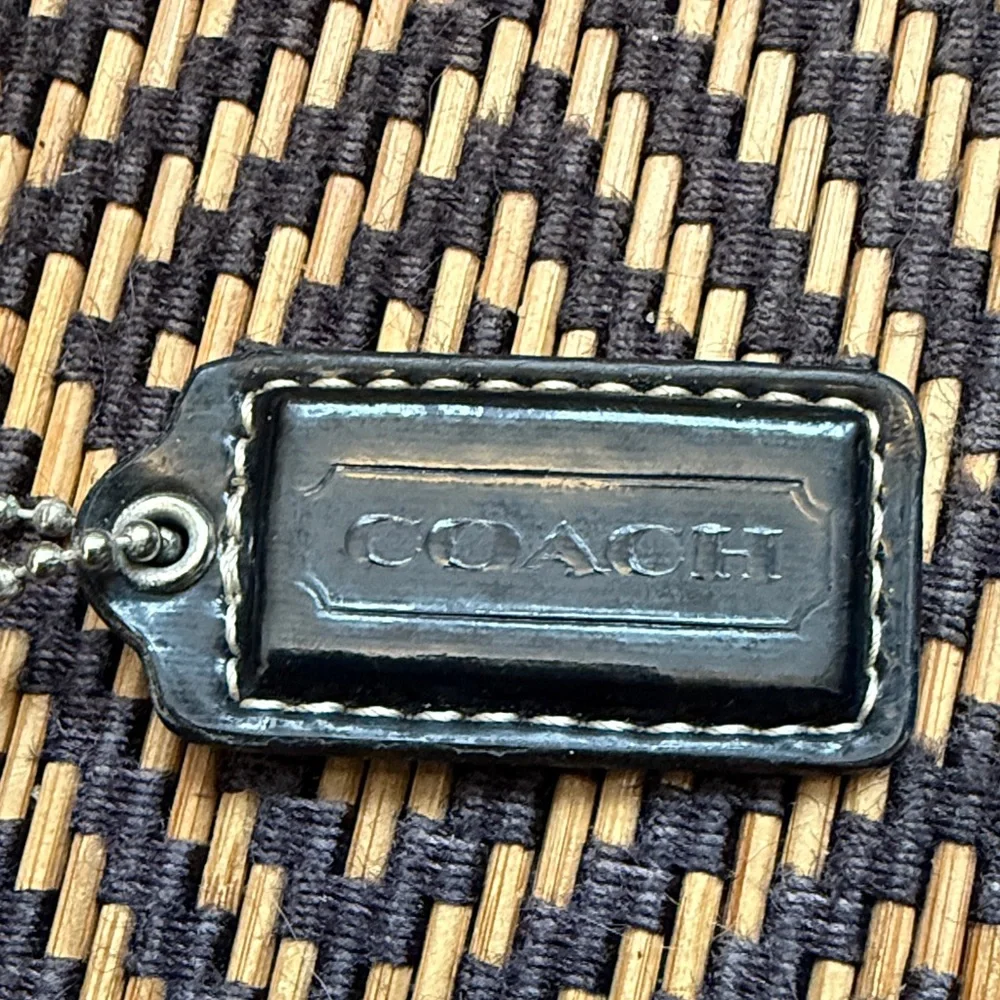 Vintage Y2K Coach black patent leather hangtag with nickel ballchain